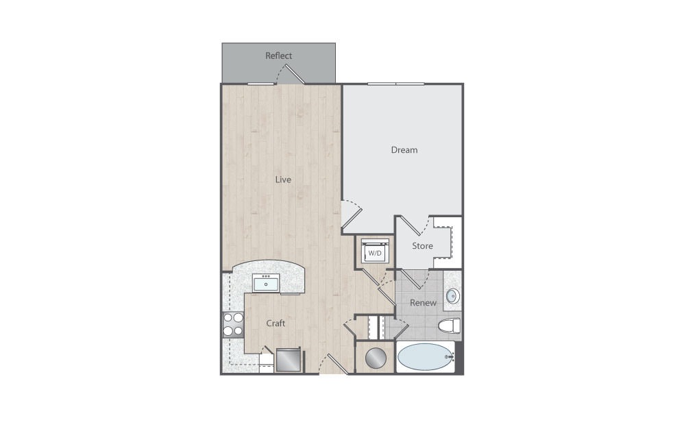 B1 - 1 bedroom floorplan layout with 1 bath and 750 square feet. (Floorplan)