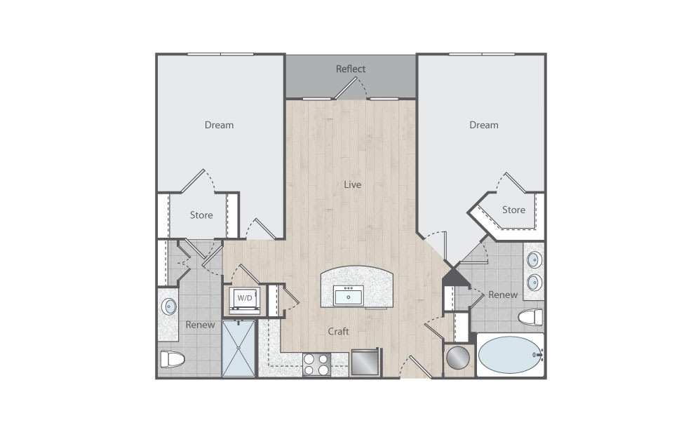 C1-4 - 2 bedroom floorplan layout with 2 bathrooms and 1045 square feet