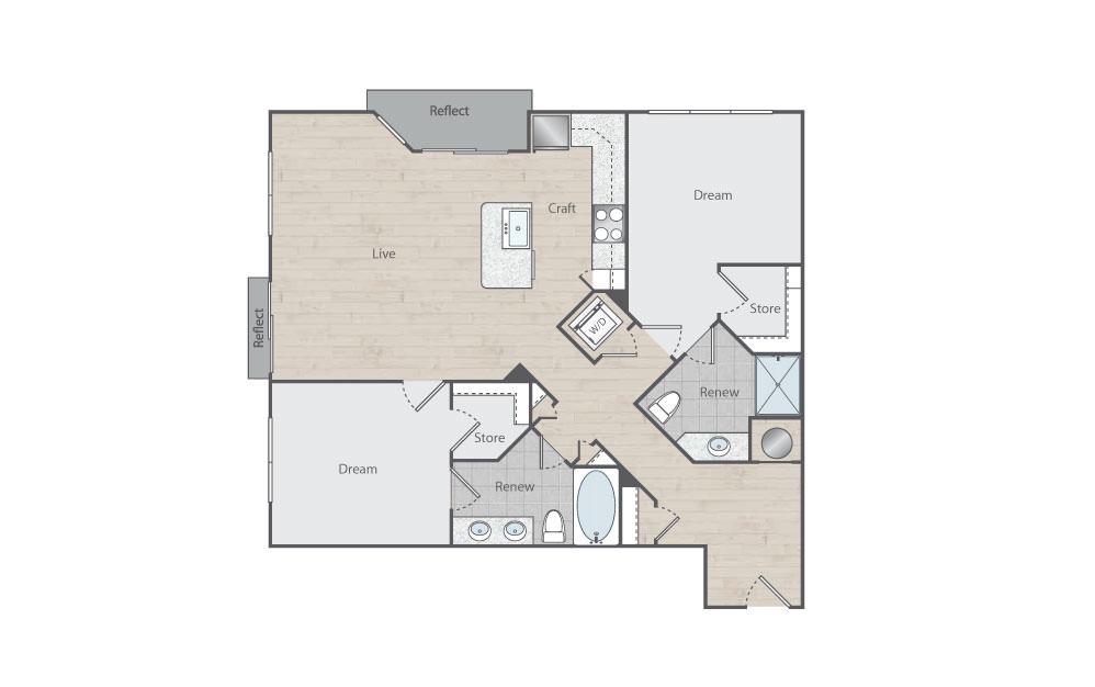 C2-4 - 2 bedroom floorplan layout with 2 baths and 1118 square feet. (Floorplan)