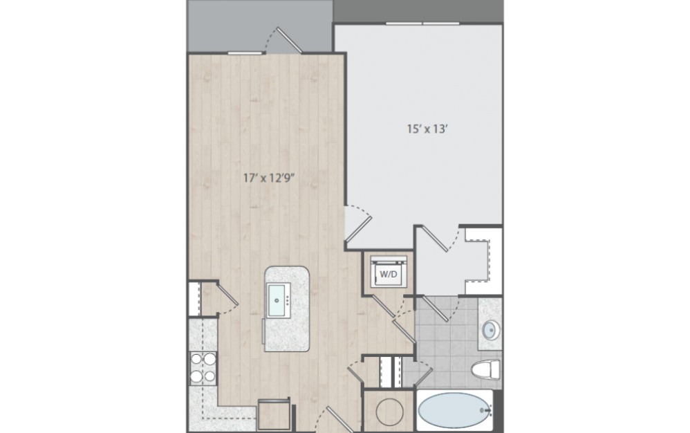 B1-4 - 1 bedroom floorplan layout with 1 bath and 784 square feet. (Floorplan)